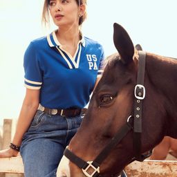 u.s. polo assn. Women Solid Polo Neck Cotton Blend Blue T-Shirt-picture-39