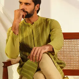 JAYPORE Geometric Printed Mandarin Collar Pure Cotton Straight Kurta-image-95