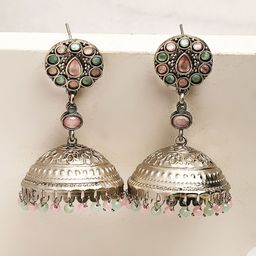 KARATCART Silver Plated Kundan Studded Dome Shaped Jhumkas-26