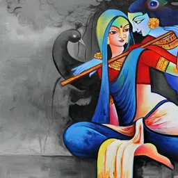 Inephos Blue & Red Religious Radha Krishna Canvas Wall Art-image-40