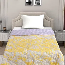 FABINALIV Yellow & White Floral Mild Winter 350 GSM Single Bed Comforter-image-36