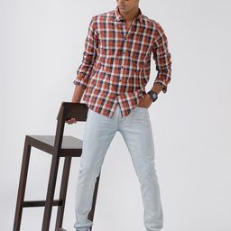 Basics Checked Printed Spread Collar Relaxed Slim Fit Cotton Shirt-picture-45