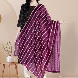 Moda Rapido Striped Embroidered Gotta Patti Dupatta-picture-36