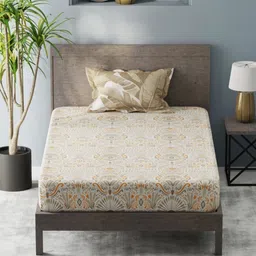 KOPA Beige & White Ethnic Motifs 200 TC Single Bedsheet with 1 Pillow Covers-image-32