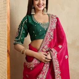 House of Pataudi Embroidered Saree With Blouse Piece-image-27