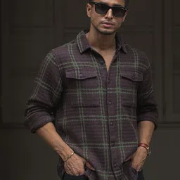 Powerlook Men Spread Collar Tartan Checked Cotton Casual Shirt-picture-37