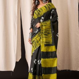 AMRUTKALA SAREES Geometric Printed Pure Cotton Block Print Saree-picture-1