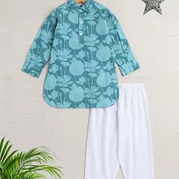 The Magic Wand Boys Floral Printed Regular Pure Cotton Kurta with Pyjamas-9
