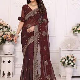 The Textile Hub Ethnic Motifs Embroidered Pure Silk Saree-image-9