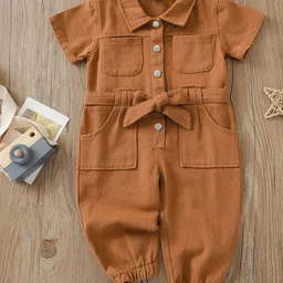 YK Girls Pure Cotton Collared Tie-Up Jumpsuit-image-55