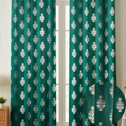 Galaxy Home Decor Green & Gold Toned 2 Pieces Velvet Printed Room Darkening Door Curtains-picture-3
