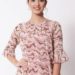 CHARMGAL Print Extended Sleeves Georgette Top-image-59
