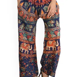 Exotic India Women Elephants Printed Cotton Casual Trousers from Pilkhuwa-image-99