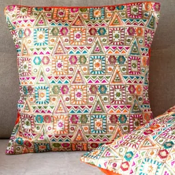 PILOVILO Orange & Pink 2 Pieces Embroidered Silk Square Cushion Covers-40