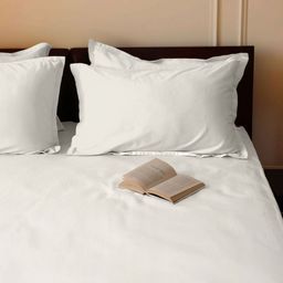SleepyCat Off White Cotton Sateen Fitted 300 TC Queen Bedsheet Set 1.98 m x 1.52 m-24