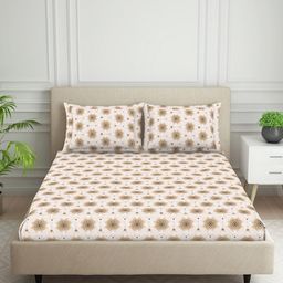 Welspun Brown & White Geometric 120 TC King Bedsheet with 2 Pillow Covers-image-93