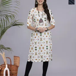 HERE&NOW Selection Of 2 Geometric Printed Round Neck Straight Kurtas-image-29