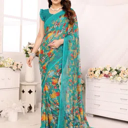 Ambuja International Floral Pure Georgette Saree-image-18