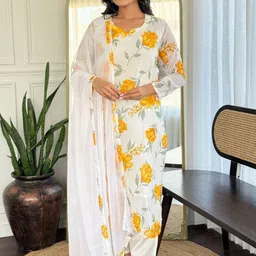 HERE&NOW Women Printed Regular Kurta with Trousers & With Dupatta-43