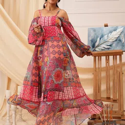 QUIERO Women Printed Shoulder Straps Fit & Flare Maxi Dress-image-42