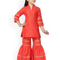 BAESD Girls Ethnic Motifs Printed Regular Gotta Patti Pure Cotton Kurti with Sharara-picture-31