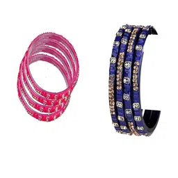 1ST TIME Set Of 8 Pink Alloy Artificial Stones & Beads Bangles-picture-36