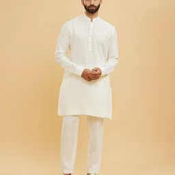 Twamev Men Regular Thread Work Kurta with Trousers And Nehru Jacket image 4