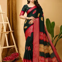 DIVASTRI Ethnic Motifs Printed Zari Banarasi Saree-image-63