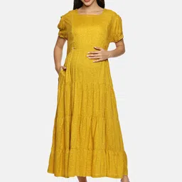 Nejo Women Ethnic Motifs Printed Maternity Fit & Flare Midi Dress-picture-17