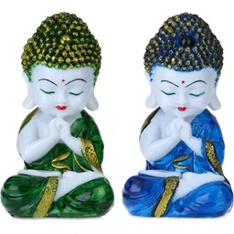 Aura 2 Pieces White & Green Buddha Idol Showpiece-image-29