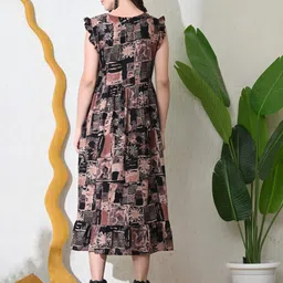 Sangria Abstract Printed Flutter Sleeves Fit & Flare Midi Dress image 3