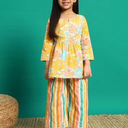 Readiprint Fashions Girls Floral Printed Pleated Gotta Patti Pure Cotton Kurti with Palazzos-picture-36