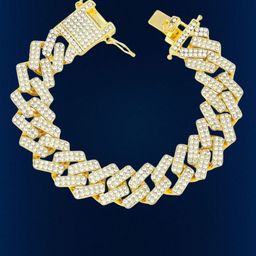 Safisha Men Gold Plated Cubic Zirconia Studded Link Bracelet-image-70