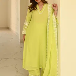 KALINI V-Neck Thread Work Kurta with Trousers & Dupatta-picture-17