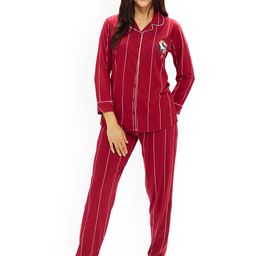 Lotik Women Striped Lapel Collar Night suit-image-51