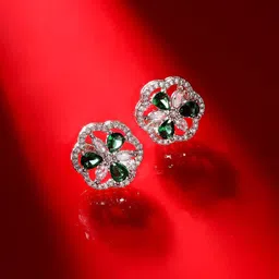 Priyaasi Silver Plated American Diamond Contemporary Studs-56