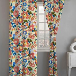 ANA White & Blue 2 Pieces Floral Room Darkening Long Door Curtain-30