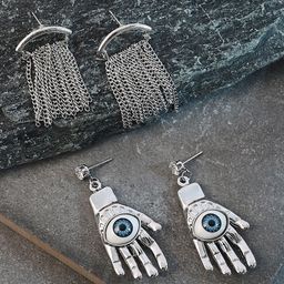 SOHI Set Of 2 Silver-Plated Evil Eye Studded Contemporary Drop Earrings-71