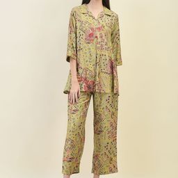 Shree Floral Printed Shirt Collar Neck Three-Quarter Sleeves Top With Trouser-image-8
