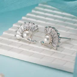Jazz and Sizzle Rhodium-Plated American Diamond Studded Contemporary Studs-8