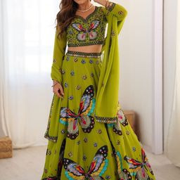 ODETTE Embroidered Thread Work Semi-Stitched Lehenga & Unstitched Blouse With Dupatta-image-38