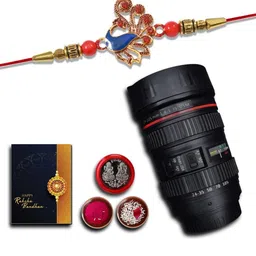DeoDap Set of 3 Roli Chawal Coin Mug & Greeting Card Rakhi Gift Set-23