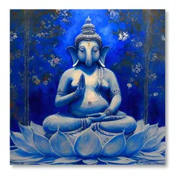 Aura Blue & White Lord Ganesha Printed Canvas Wall Painting-image-39