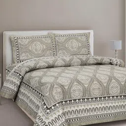 Lali Prints Grey & White Ethnic Printed 210 TC Cotton King Bedsheet Set 2.36 m x 2.75 m-image-69