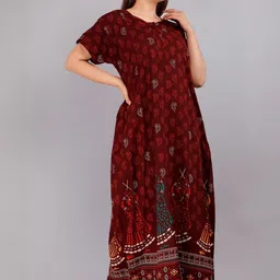 AAKARSHANA CREATION Maroon Pure Cotton Maxi Printed Nightdress-picture-33