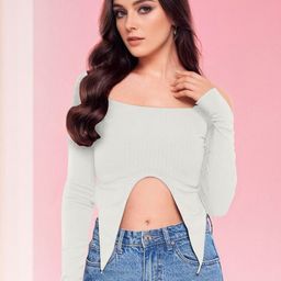 Stylecast X Slyck Women Square Neck Long Sleeve Fitted Crop Top-picture-9