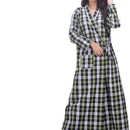 CLYMAA Green Wool Blend Maxi Checked Nightdress-picture-5