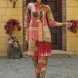all about you Printed Shirt Collar Tunic & Trousers-image-94