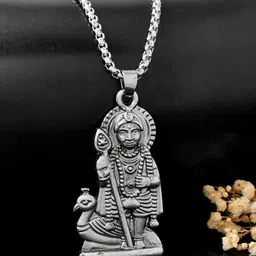 AGARWALPRODUCT Unisex Stainless Steel Silver-Plated Lord Kartikeya Pendant With Chain-image-94