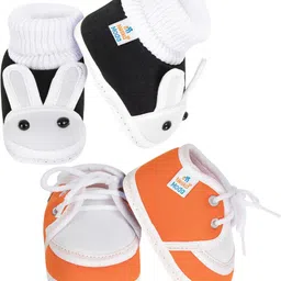 NESKA MODA 3 To 12 Months Infants Set of 2 Pair Soft Cotton Rabbit Face Lace Booties image 2